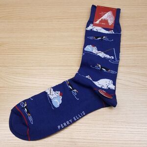PERRY ELLIS Crew Socks Blue Polar Bear Penguin Iceberg Winter